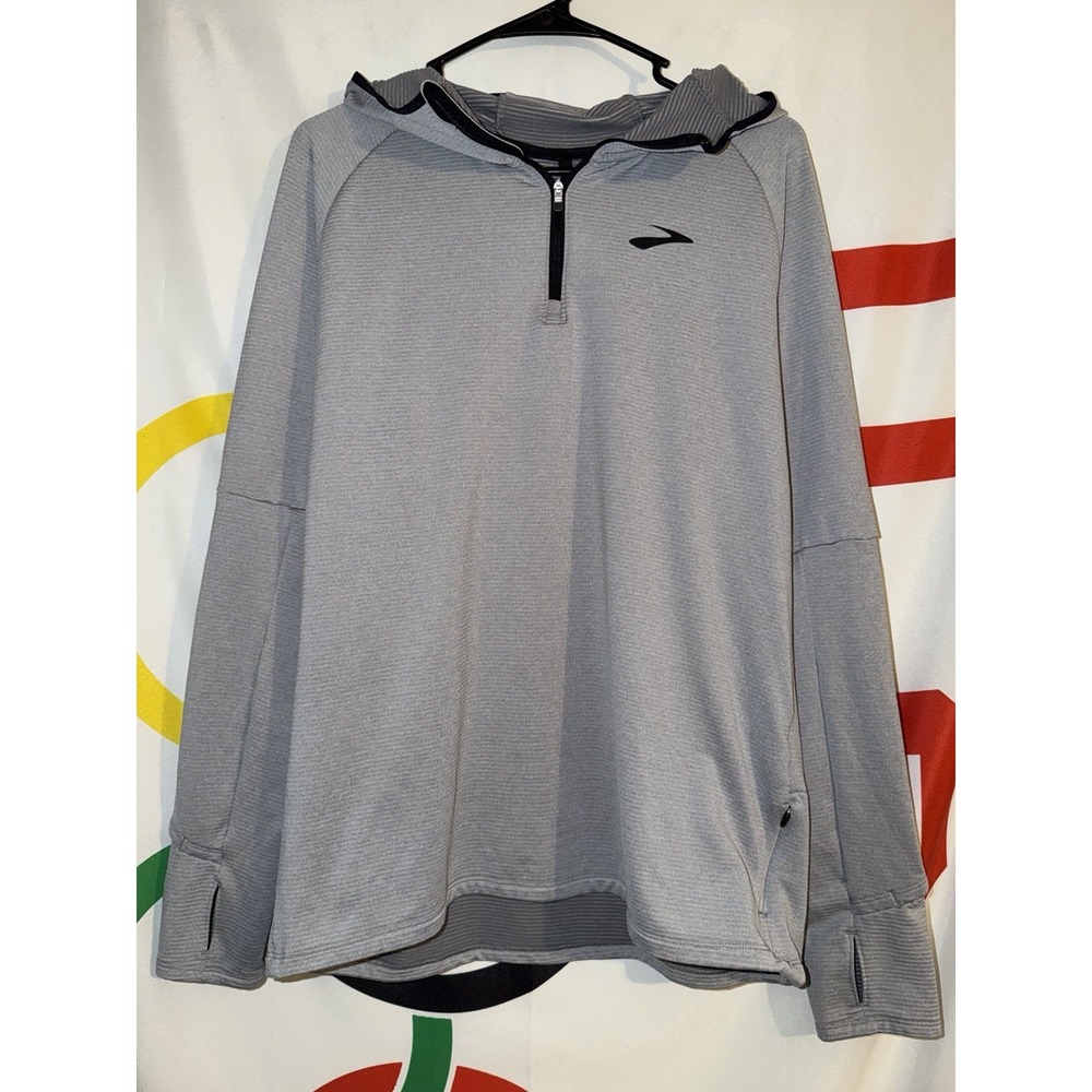 Brooks Running 1/4 Zip Hoodie Mens Large Gray
